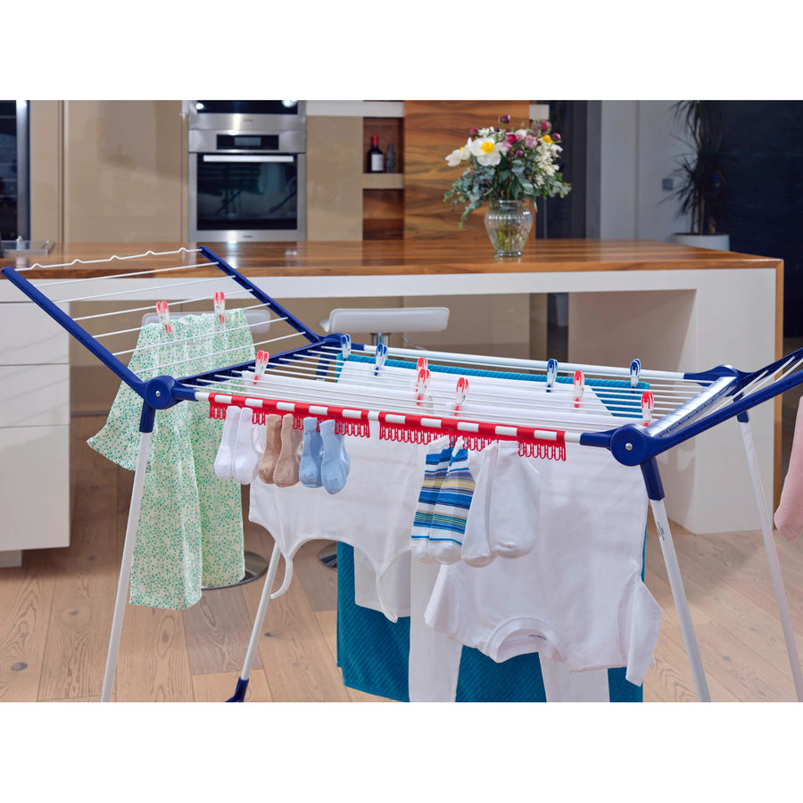 Leifheit Pegasus 180 Solid Plus Drying Rack, 18 m line length, stable parallel legs, weatherproof, 2 laundry clips, 81510