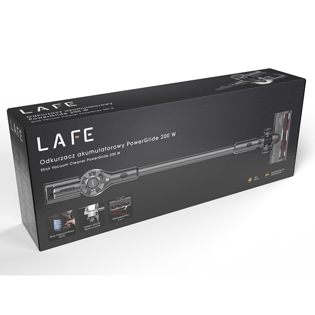 LAFE cordless vacuum cleaner, BLDC brushless motor, 2200 mAh battery, PowerGlide 200 W