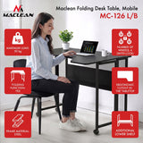 Maclean Folding Desk/Table, Black, Mobile, 100x73 cm, max. 50 kg, Angled, L-Shaped, MC-126 L/B