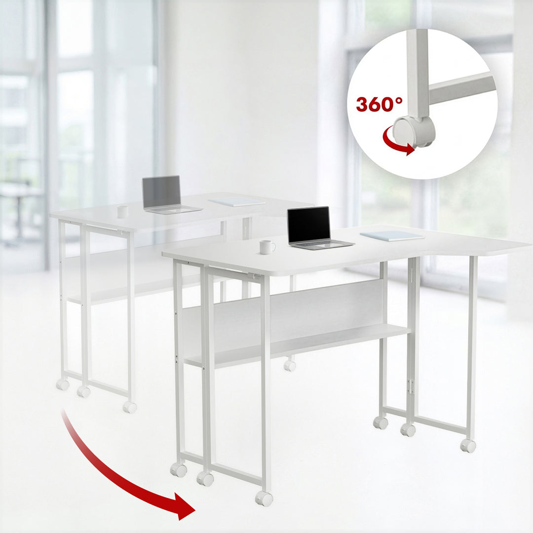 Maclean Folding Desk/Table, White, Mobile, 100x73 cm, max. 50 kg, Corner, L-Shaped, MC-126 L/W