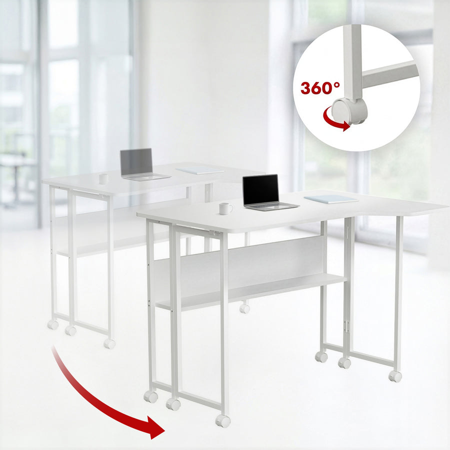 Maclean Folding Desk/Table, White, Mobile, 100x73 cm, max. 50 kg, Corner, L-Shaped, MC-126 L/W