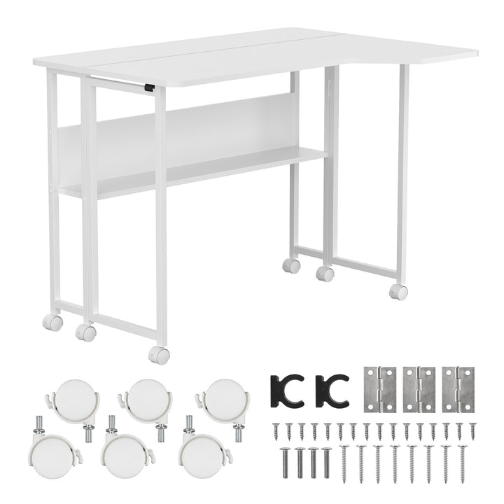 Maclean Folding Desk/Table, White, Mobile, 100x73 cm, max. 50 kg, Corner, L-Shaped, MC-126 L/W