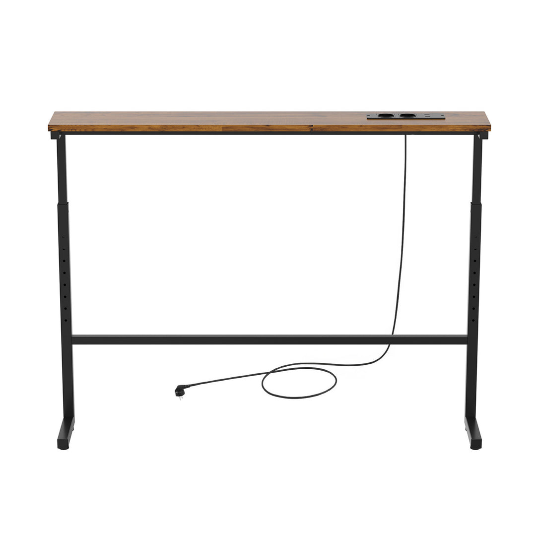 Maclean Console/Side Table with Charging Strip, black with a rustic tabletop, height adjustable 62–83 cm, max. 25 kg, 2.5 m cord, MC-140 B
