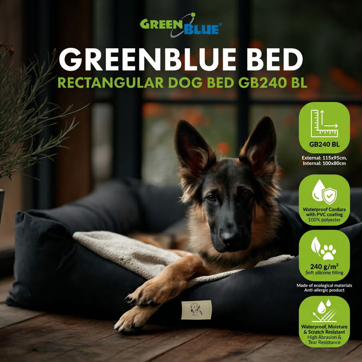 GreenBlue Pet Bed, Black, Rectangular, External Dimensions: 115x95 cm, Internal Dimensions: 100x80 cm GB240 BL