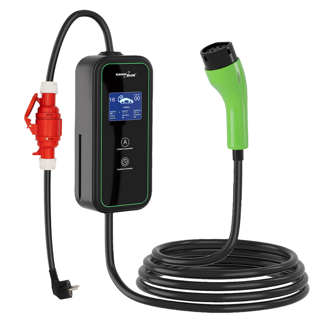 GreenBlue EV/PHEV Charger, portable, Type 2, cable length 6.8 m, IP65, 11 kW, 220–380 V AC 50/60 Hz, 16 A, 3-phase, GB1100