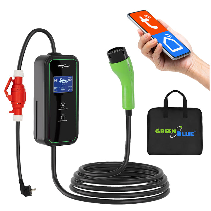 GreenBlue EV/PHEV Charger, portable, Type 2, cable length 6.8 m, IP65, 11 kW, 220–380 V AC 50/60 Hz, 16 A, 3-phase, GB1100