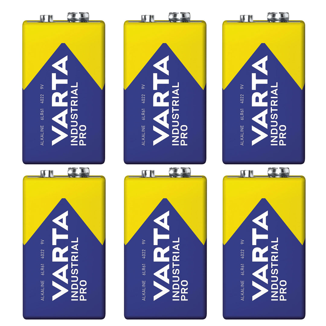6x R9V R-9 6LR61 9V R-9 alkaline battery, Varta Industrial Pro