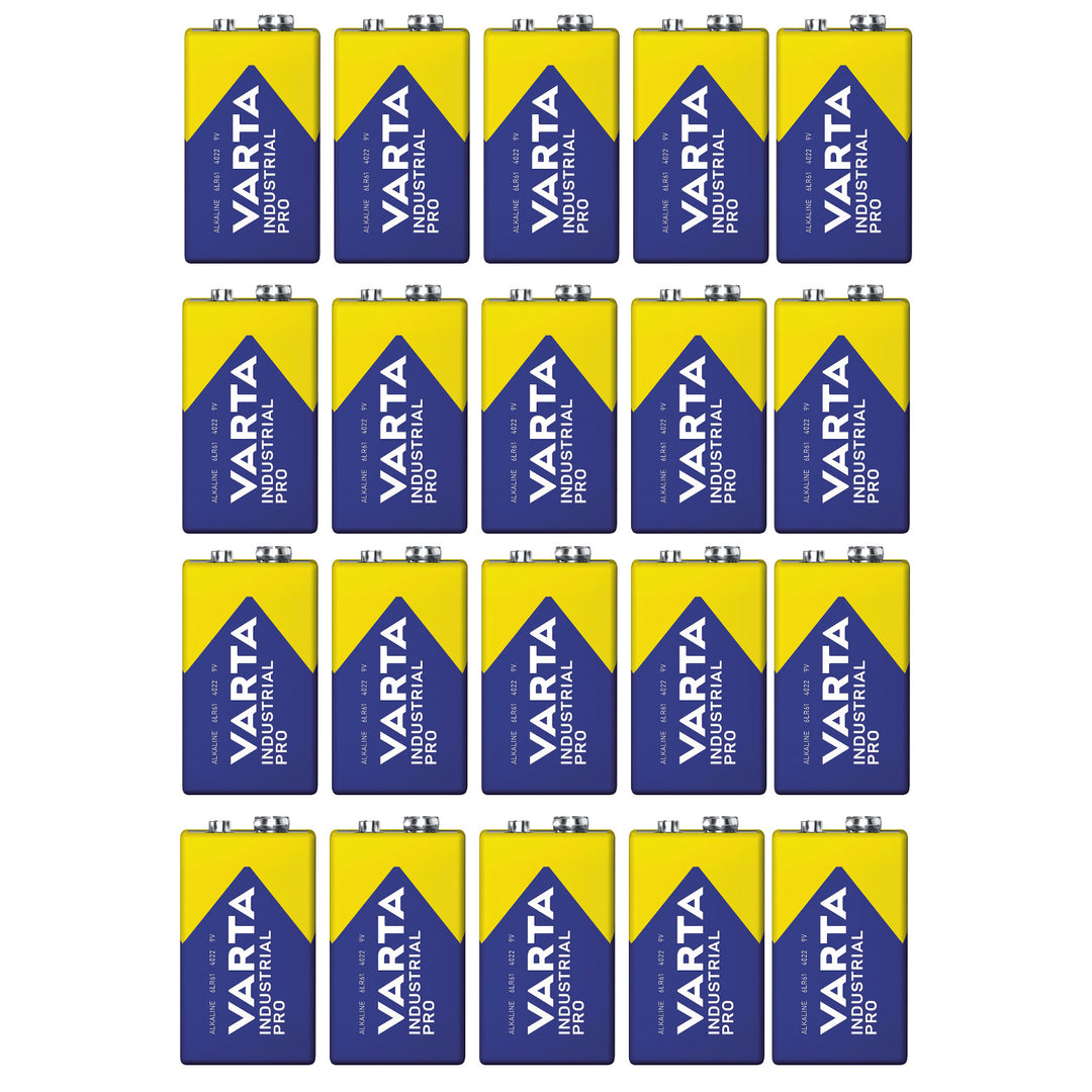 20 R9V R-9 6LR61 9V R-9 alkaline batteries by Varta Industrial Pro