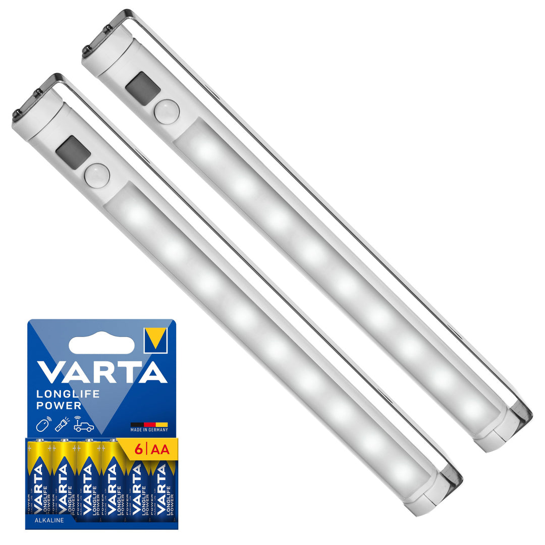 2x Maclean LED kitchen light, under-cabinet, 9 SMD, battery-powered, PIR sensor on/off, MCE166 + 6x R-06/AA/LR06 1.5V VARTA Longlife Power batteries