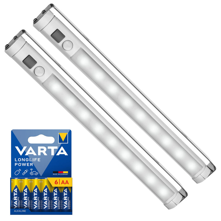 2x Maclean LED kitchen light, under-cabinet, 9 SMD, battery-powered, PIR sensor on/off, MCE166 + 6x R-06/AA/LR06 1.5V VARTA Longlife Power batteries