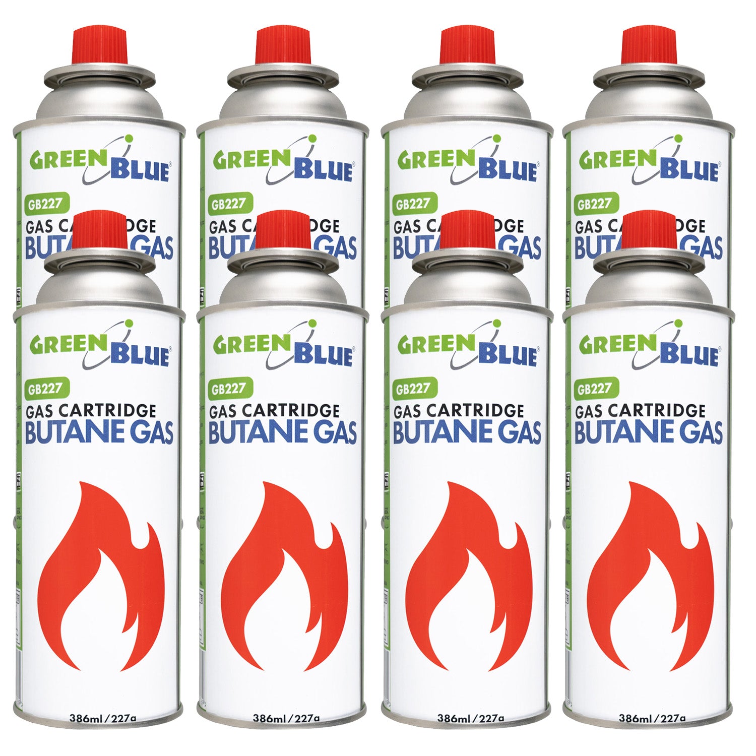 8 x 227g GreenBlue gas cartridges. Certification: Pi 0875, compliant w ...