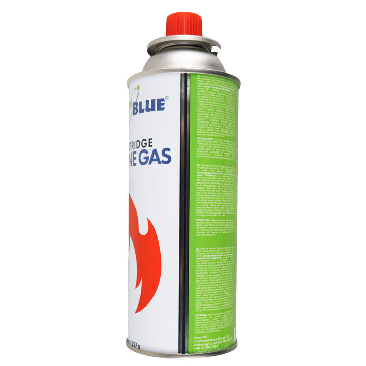 10x GreenBlue 227g gas cartridge. Certification: Pi 0875, compliant with EN 417, butane, operating range: -10°C to +40°C, GB227