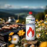 12 GreenBlue 227g gas cartridges. Certification: Pi 0875, compliant with EN 417, butane, operating range: -10°C to +40°C, GB227