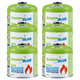 6 x 500g GreenBlue gas cartridges. Certification: Pi 0437, compliant with EN 417, butane-propane, operating temperature range: -10°C to +40°C, 7/16'' threaded valve GB499