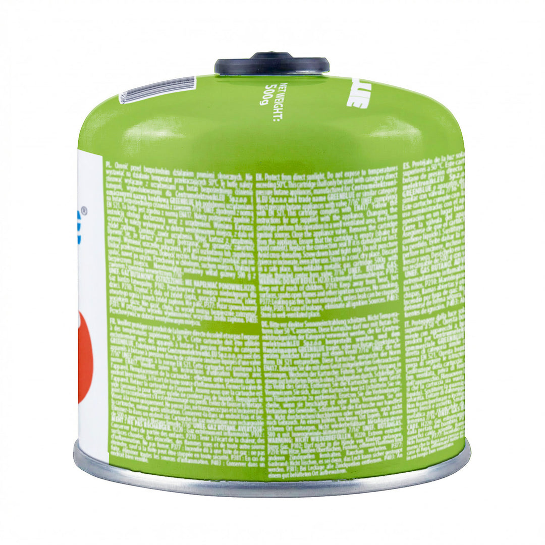 10 x 500g GreenBlue gas cartridges. Certification: Pi 0437, compliant with EN 417, butane-propane, operating temperature range: -10°C to +40°C, 7/16'' threaded valve GB499