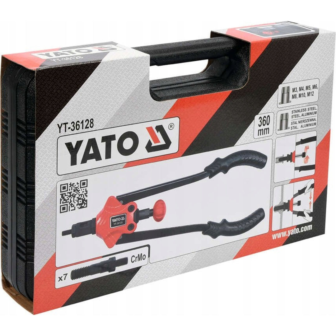 Yato Hand Riveter, for rivet nuts in sizes M3–M12, non-slip handle, heads made of durable CrMo steel, YT-36128