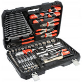 Yato Professional Tool Set, 122 pieces (socket wrenches, sockets, screwdrivers, hammer), screwdrivers with magnetic and hardened tips, YT-38901