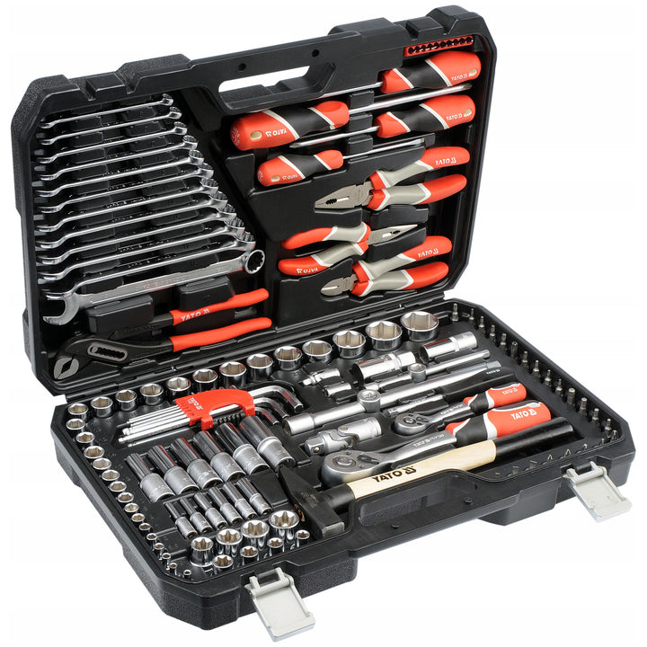 Yato Professional Tool Set, 122 pieces (socket wrenches, sockets, screwdrivers, hammer), screwdrivers with magnetic and hardened tips, YT-38901
