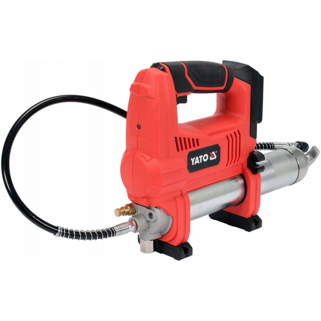 Yato Cordless Grease Gun, includes charger and 3 Ah battery, 620 bar pressure, integrated LED work light, high power and output of 284 g/min, YT-07020