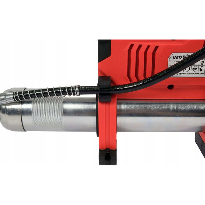 Yato Cordless Grease Gun, includes charger and 3 Ah battery, 620 bar pressure, integrated LED work light, high power and output of 284 g/min, YT-07020