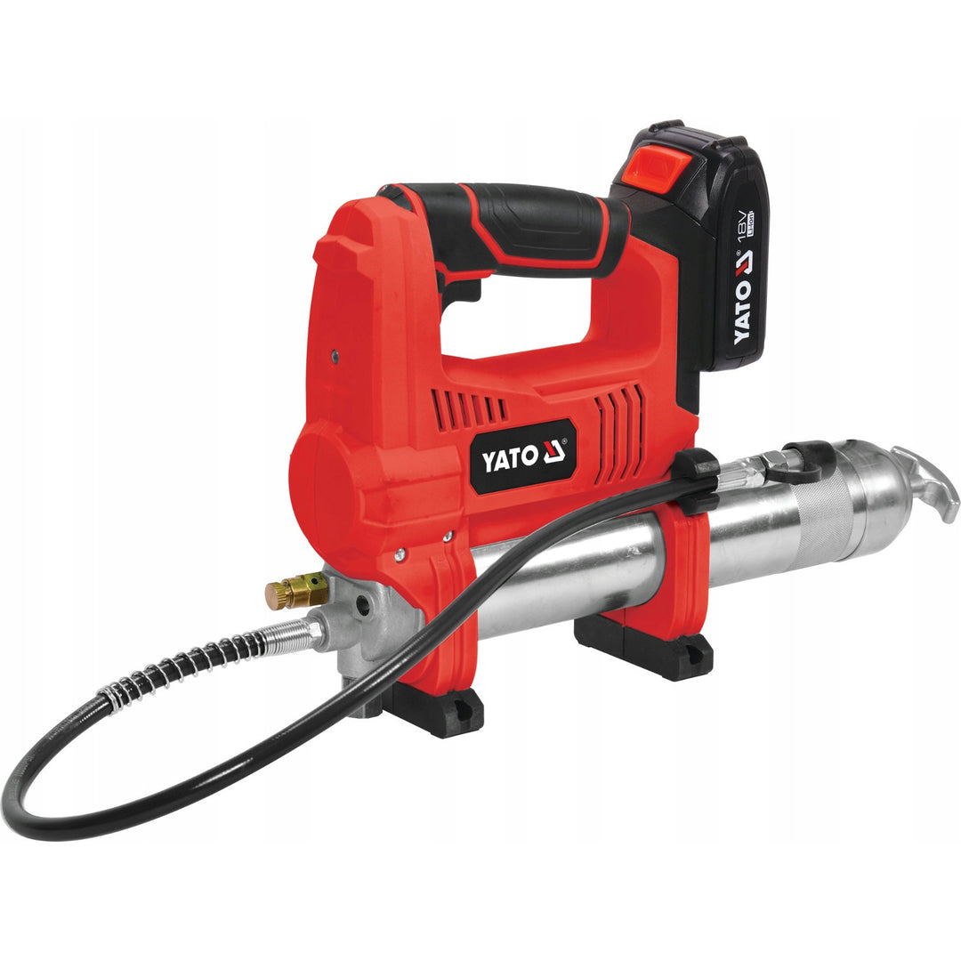 Yato Cordless Grease Gun, includes charger and 3 Ah battery, 620 bar pressure, integrated LED work light, high power and output of 284 g/min, YT-07020