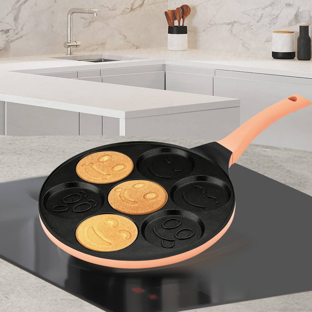 Maestro Pancake Pan, Emoji Design, 26 cm diameter, non-stick coating, silicone handle, compatible with all types of stoves, MR-1222-B