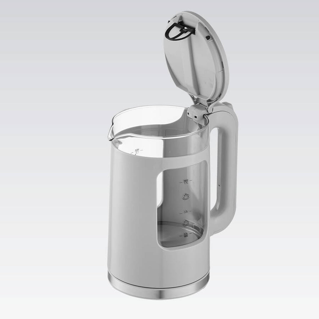 Maestro Glass Electric Kettle, 1.7L capacity, 2200W power, water level indicator, LED backlight, swivel base, gray, MR-065-GREY