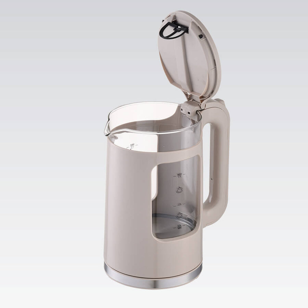 Maestro Glass Electric Kettle, 1.7 L capacity, 2200 W power, water level indicator, LED backlight, swivel base, beige, MR-065-BEIGE