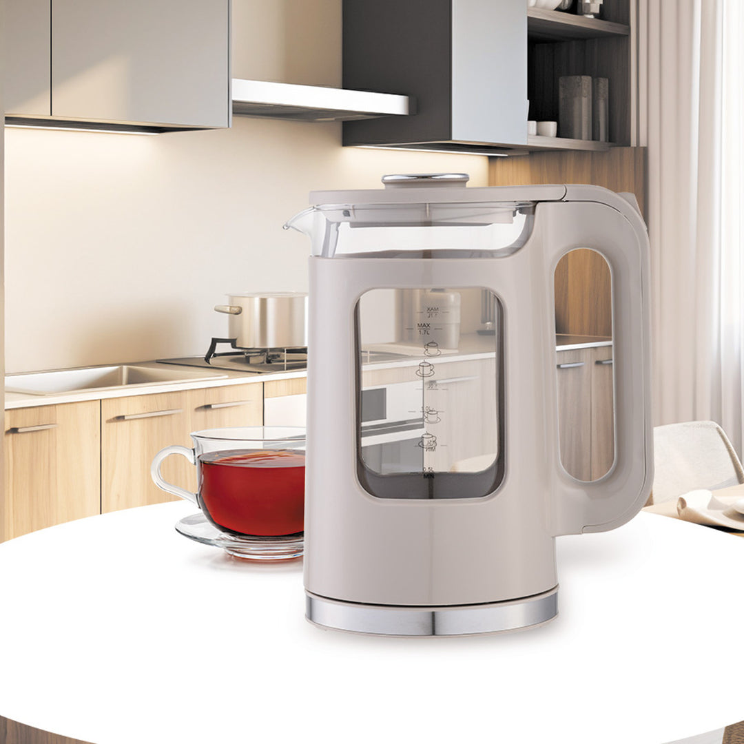 Maestro Glass Electric Kettle, 1.7 L capacity, 2200 W power, water level indicator, LED backlight, swivel base, beige, MR-065-BEIGE