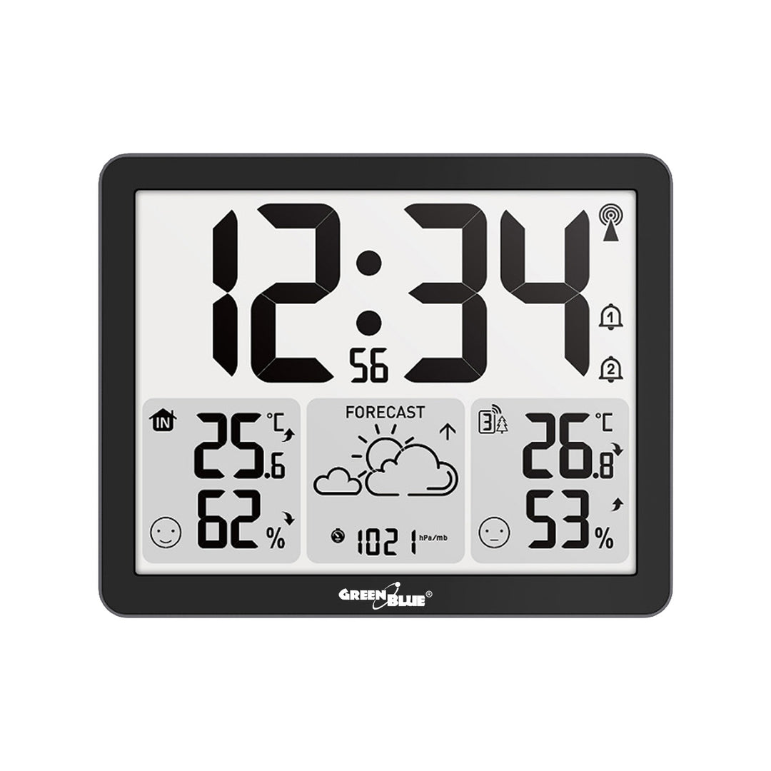 GreenBlue Wireless Weather Station, Indoor/Outdoor Temperature and Humidity, Clock/Alarm/Date, °C / °F, Range up to 60 m, GB443 B