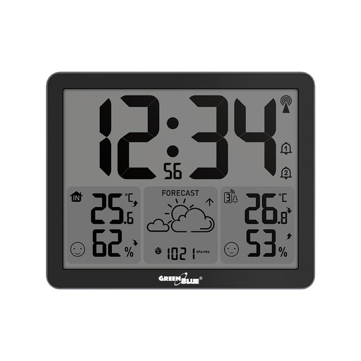 GreenBlue Wireless Weather Station, Indoor/Outdoor Temperature and Humidity, Clock/Alarm/Date, °C / °F, Range up to 60 m, GB443 B