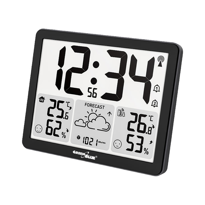 GreenBlue Wireless Weather Station, Indoor/Outdoor Temperature and Humidity, Clock/Alarm/Date, °C / °F, Range up to 60 m, GB443 B