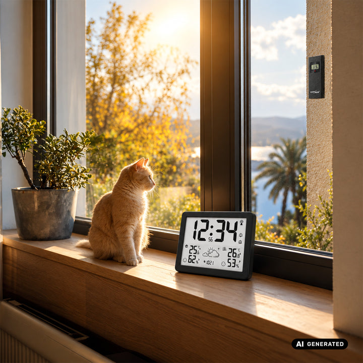 GreenBlue Wireless Weather Station, Indoor/Outdoor Temperature and Humidity, Clock/Alarm/Date, °C / °F, Range up to 60 m, GB443 B