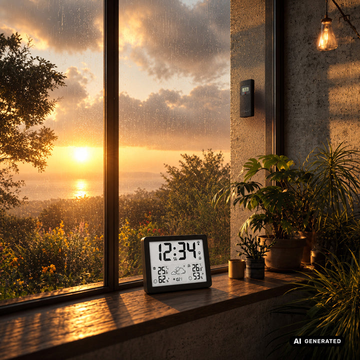 GreenBlue Wireless Weather Station, Indoor/Outdoor Temperature and Humidity, Clock/Alarm/Date, °C / °F, Range up to 60 m, GB443 B