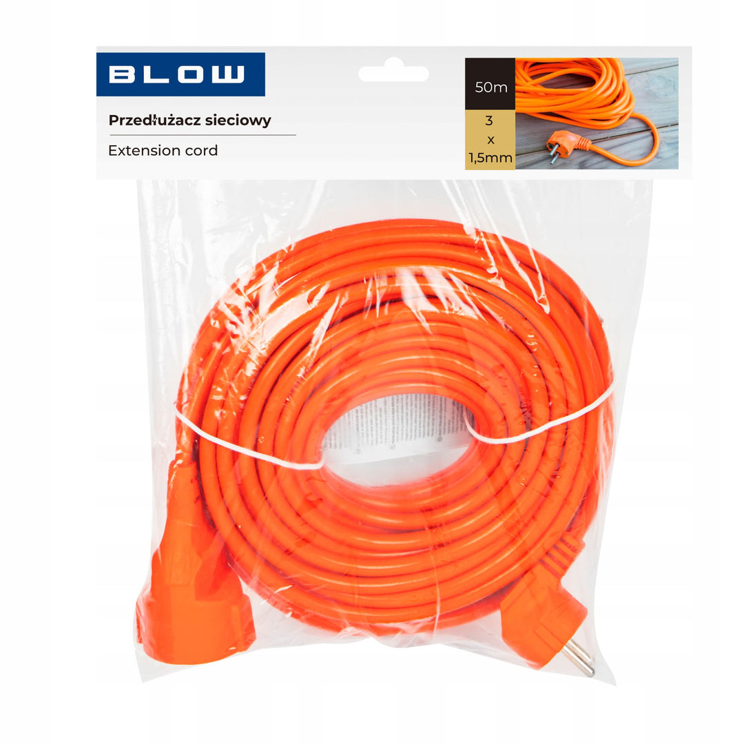 Blow extension cord, orange, 50 m long, grounded outlet, PR-160
