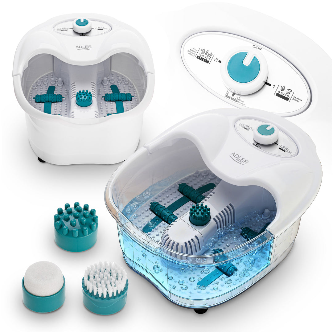 Adler Foot Massager, Bubble, Vibration, and Heat Massage, Infrared, 4 Rollers + 3 Attachments, AD 2167 White