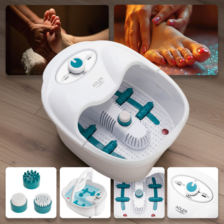 Adler Foot Massager, Bubble, Vibration, and Heat Massage, Infrared, 4 Rollers + 3 Attachments, AD 2167 White