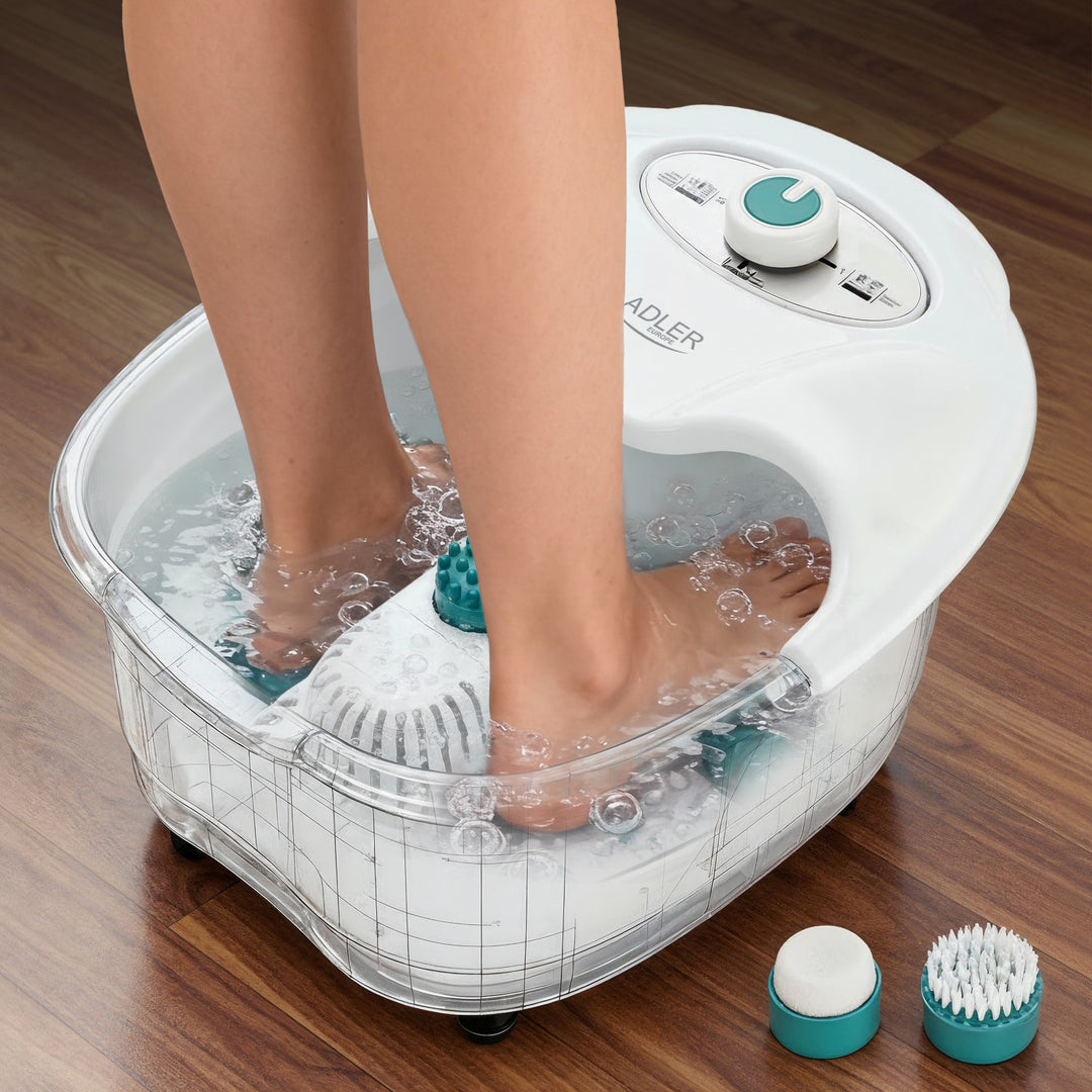 Adler Foot Massager, Bubble, Vibration, and Heat Massage, Infrared, 4 Rollers + 3 Attachments, AD 2167 White