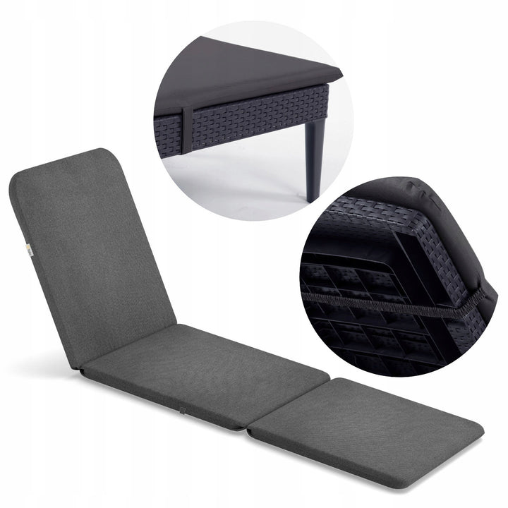 Jaipur Deck Chair Cushion, dark gray, S-500 fabric, size 190x60 cm, two fastening systems, waterproof, fully machine washable, S-49