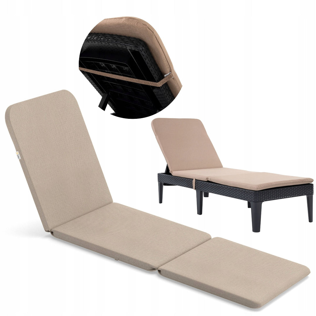 Jaipur Deck Chair Cushion, beige, S-550 melange fabric, size 190x60 cm, two fastening systems, water-resistant, fully machine washable, S-21 melange