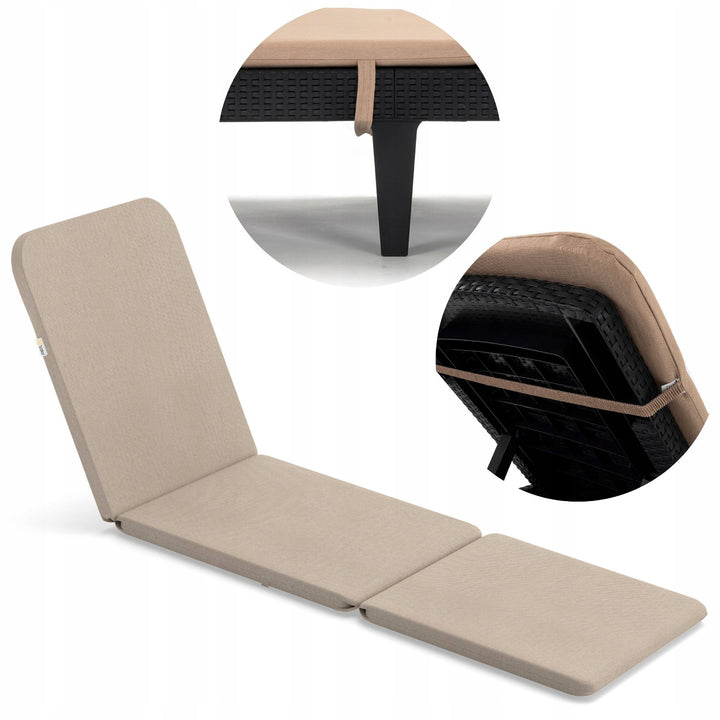 Jaipur Deck Chair Cushion, beige, S-550 melange fabric, size 190x60 cm, two fastening systems, water-resistant, fully machine washable, S-21 melange