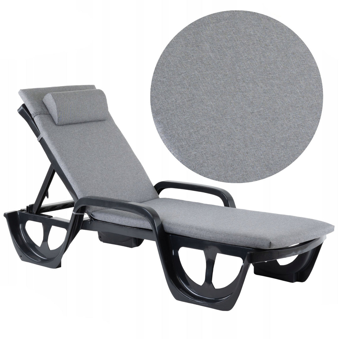 Madera Deck Chair Cushion, gray, S-550 melange fabric, size 190x55 cm, secured with an elastic strap, waterproof, S-23 melange