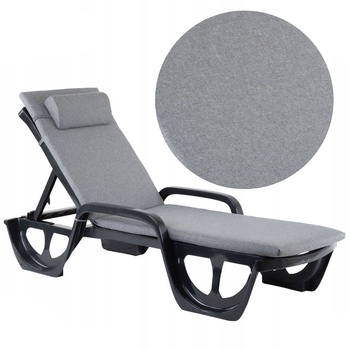 Madera Deck Chair Cushion, gray, S-550 melange fabric, size 190x55 cm, secured with an elastic strap, waterproof, S-23 melange