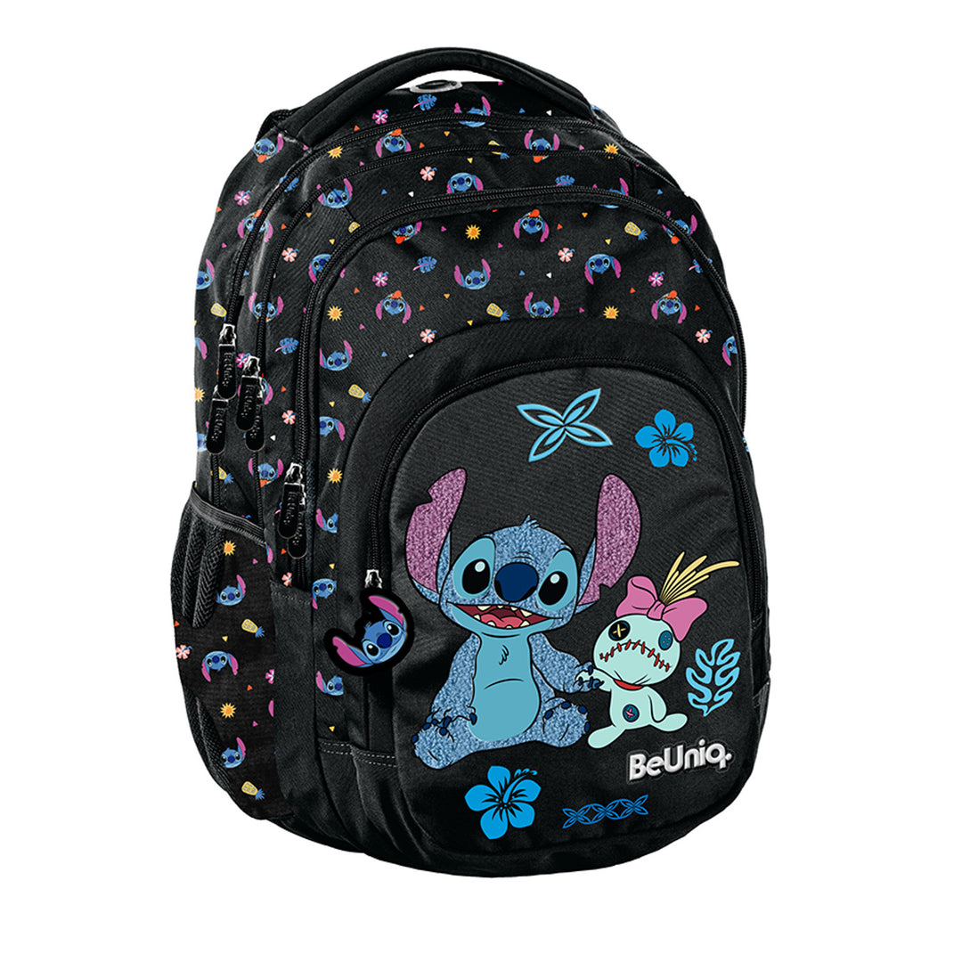 Stitch Paso School Set, backpack with three compartments, a laptop sleeve, and a reinforced bottom; pencil case with elastic loops for supplies; shoe bag that can be worn on the back; DS26MM