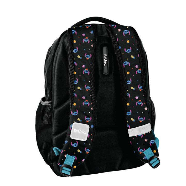 Stitch Paso School Set, backpack with three compartments, a laptop sleeve, and a reinforced bottom; pencil case with elastic loops for supplies; shoe bag that can be worn on the back; DS26MM