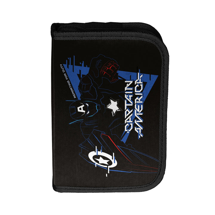 Captain America Paso School Set, backpack with two compartments, reflective elements, and reinforced back panel; pencil case (empty) with pen loops; shoe bag that can be worn on the back, AV26KK