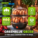 GreenBlue 2-Tier Egg Cooker for 14 Eggs, 350W, holds up to 14 eggs, 220–240 V~, 50/60 Hz, GB358