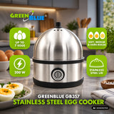 GreenBlue Stainless Steel Egg Cooker, 200W, holds up to 7 eggs, measuring cup included, 220-240V~, 50/60 Hz, GB357