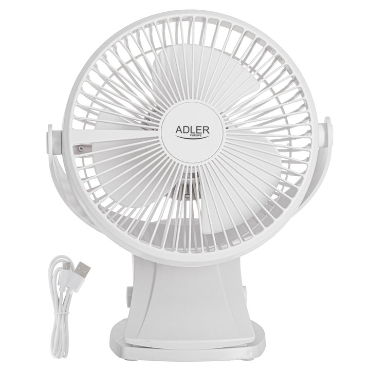 Desk fan with clip, rechargeable, 15.5 cm, 360° rotation, USB-C, Adler