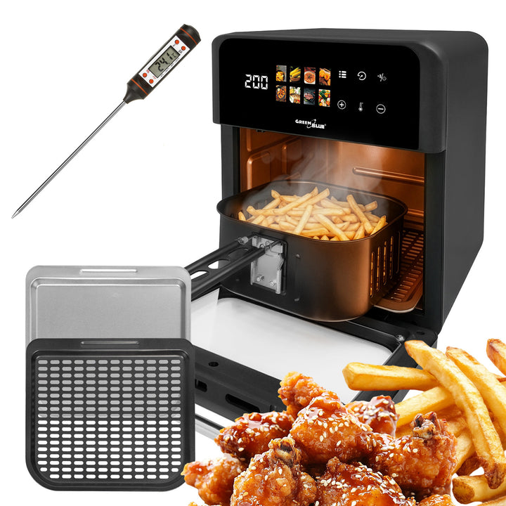 GreenBlue AIR FRYER Oil-Free Air Fryer, 1800W, 10L capacity, 8 programs, accessories, timer, GB950 + food thermometer/probe, GreenBlue GB178